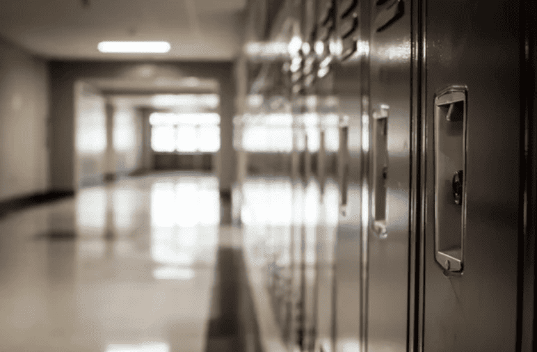 lockers in school hallway